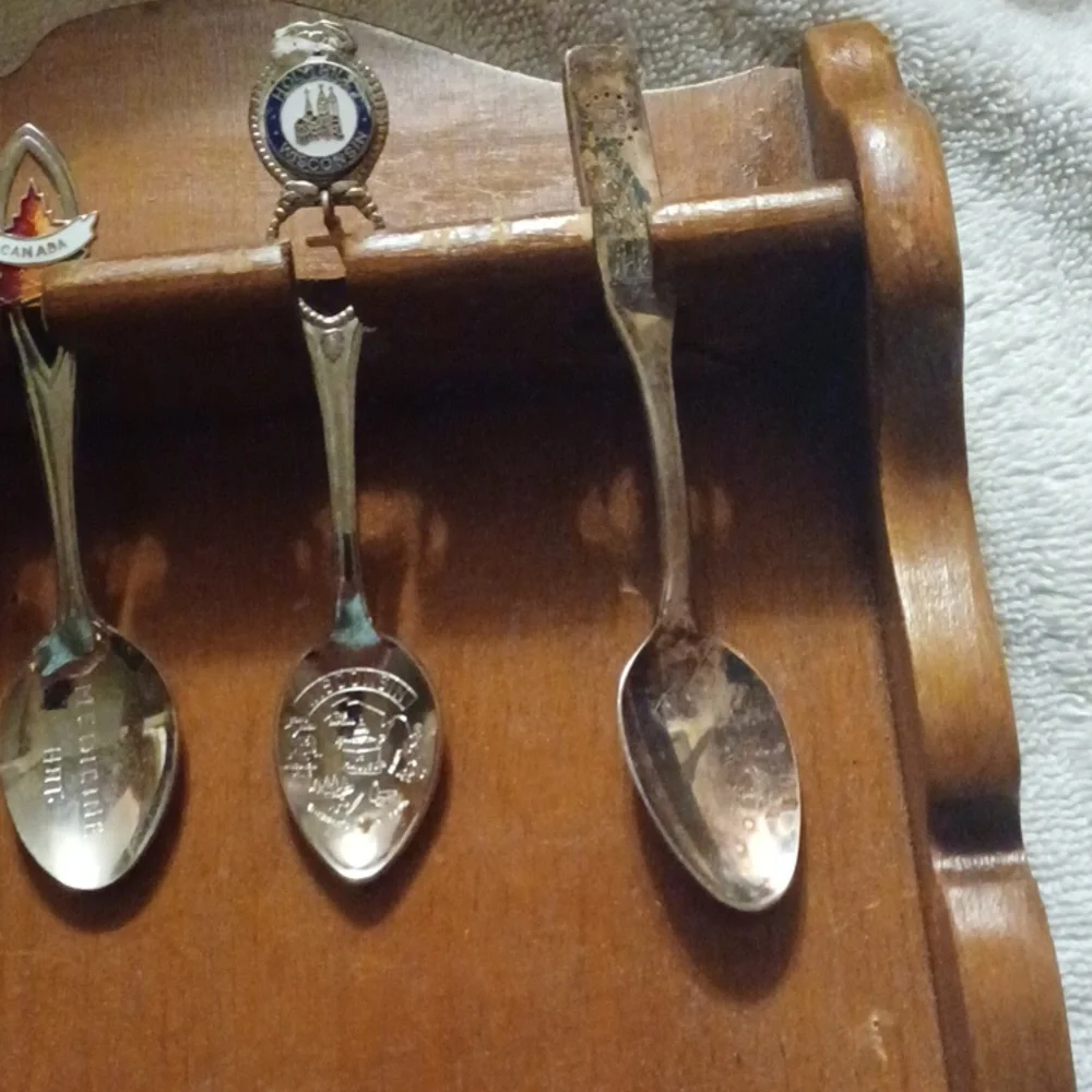 Vintage Florida Souvenir Spoon Set of 11 with Hanging Display Rack Busch Garden